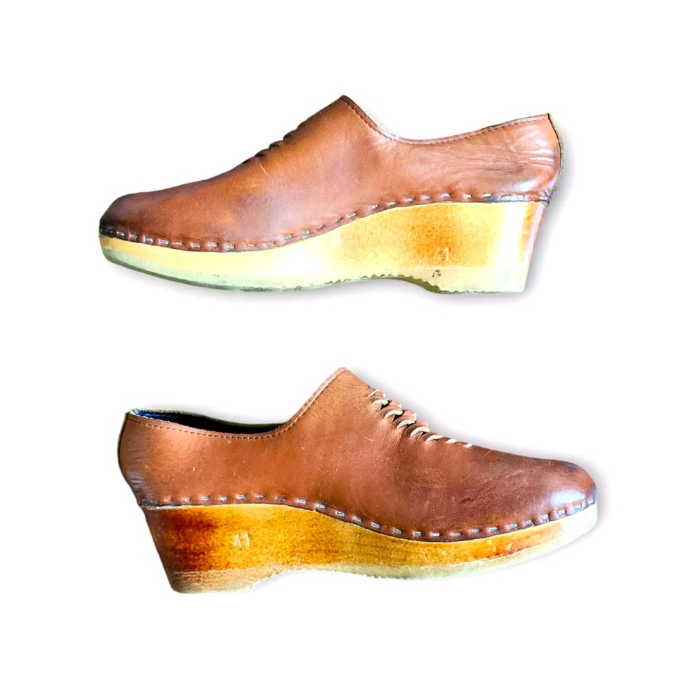 No 6 Issa closed-back Clog wedge Womens EU 41 US 9.5 Brown Leather Bourbon
